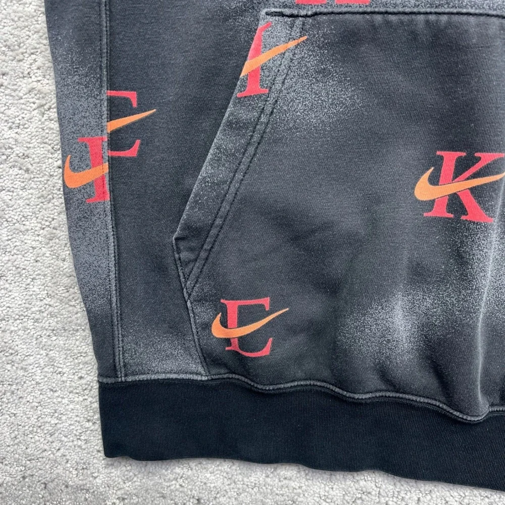 Nike Hoodie Mens Small Black Gray Acid Wash All Over Logo Print Pullover Sporty